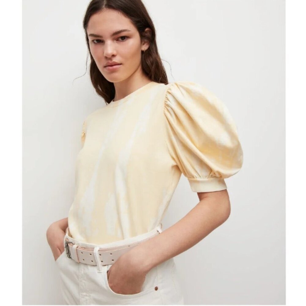 AllSaints Elizah Short Puff Sleeve Tie Dye T-Shirt Top Apricot‎ Yellow Medium